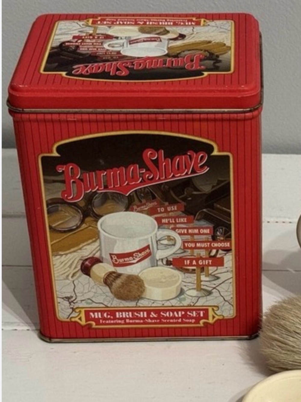 Vintage Burma Shave Empty Retro Collector's Metal Tin,
6"×4.75"x4"